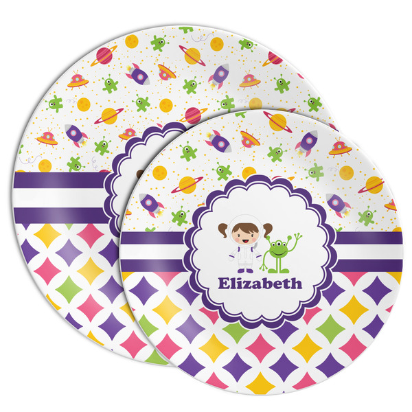 Girl's Space & Geometric Print Melamine Plates - PARENT/MAIN