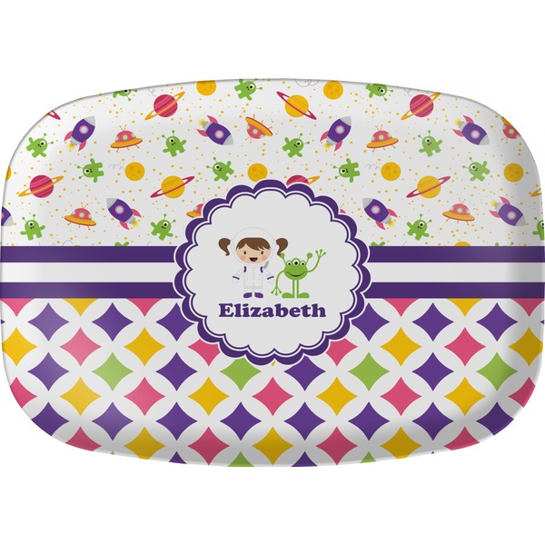Custom Girl's Space & Geometric Print Melamine Platter (Personalized)