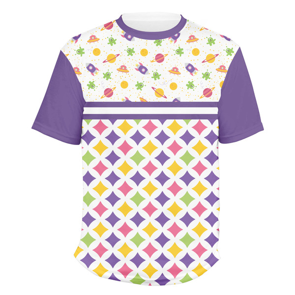 Custom Girl's Space & Geometric Print Men's Crew T-Shirt - 2X Large