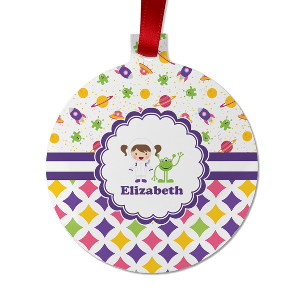 Girl's Space & Geometric Print Metal Ball Ornament - Front