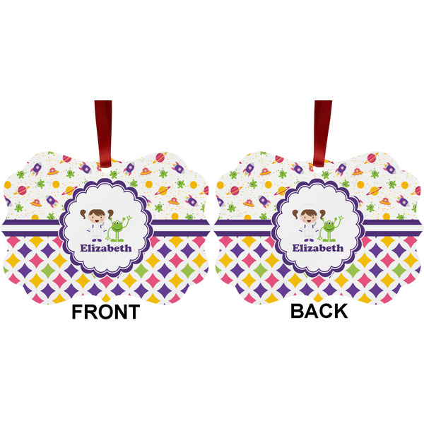 Girl's Space & Geometric Print Metal Benilux Ornament - Front and Back (APPROVAL)