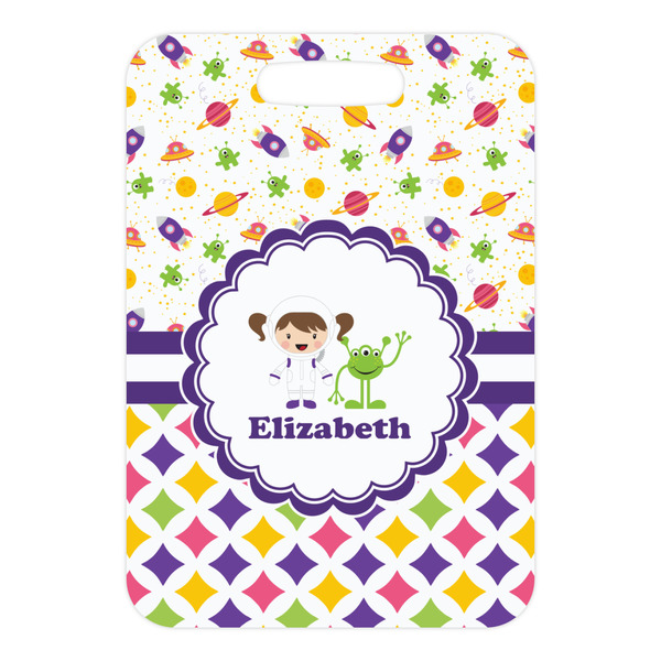 Girl's Space & Geometric Print Metal Luggage Tag - Front Without Strap