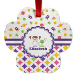 Girl's Space & Geometric Print Metal Paw Ornament - Double Sided w/ Name or Text