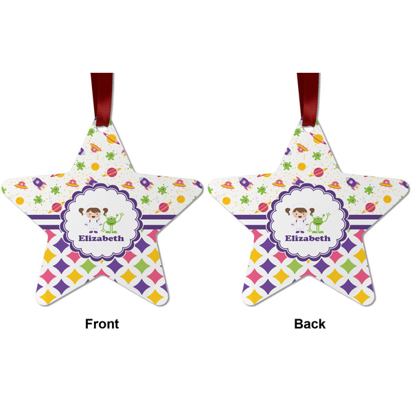 Girl's Space & Geometric Print Metal Star Ornament - Front and Back