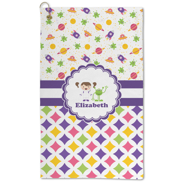 Custom Girl's Space & Geometric Print Microfiber Golf Towel - Large (Personalized)