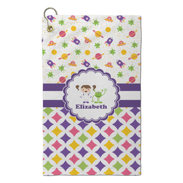 Custom Girl's Space & Geometric Print Microfiber Golf Towel - Small (Personalized)