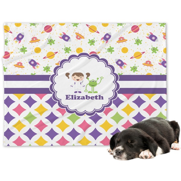 Custom Girl's Space & Geometric Print Dog Blanket - Large (Personalized)