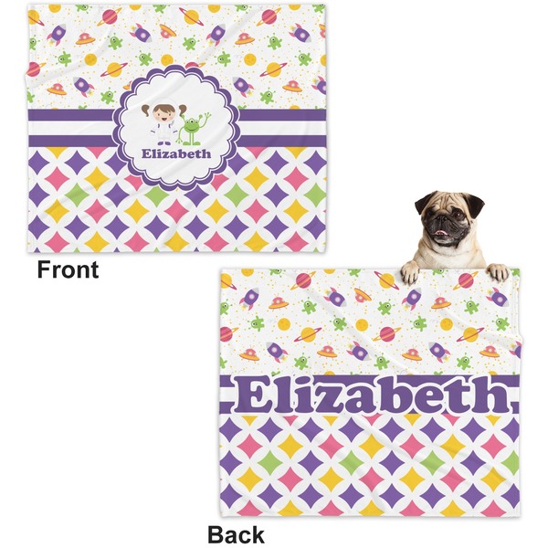 Girl's Space & Geometric Print Microfleece Dog Blanket - Large- Front & Back