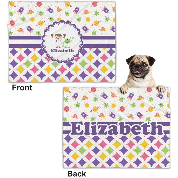 Girl's Space & Geometric Print Microfleece Dog Blanket - Regular - Front & Back