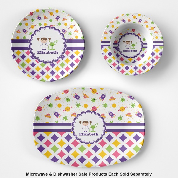 Girl's Space & Geometric Print Microwave & Dishwasher Safe CP Plastic Dishware - Group