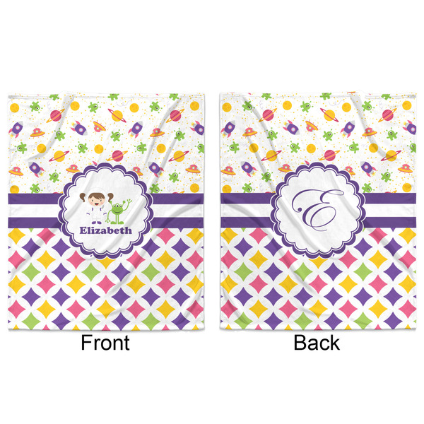 Girl's Space & Geometric Print Minky Blanket - 50"x60" - Double Sided - Front & Back