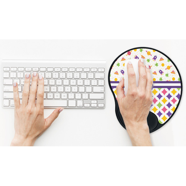 Girl's Space & Geometric Print Mouse Pad with Wrist Rest - LIFESYTLE 2 (in use)