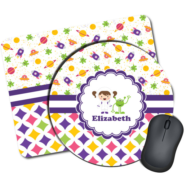Custom Girl's Space & Geometric Print Mouse Pad (Personalized)