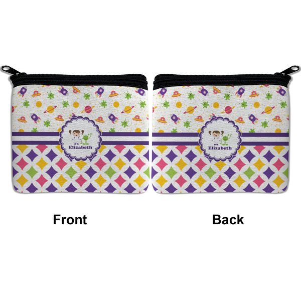 Girl's Space & Geometric Print Neoprene Coin Purse - Front & Back (APPROVAL)