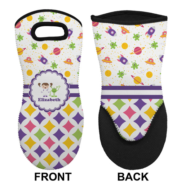Girl's Space & Geometric Print Neoprene Oven Mitt (Front & Back)
