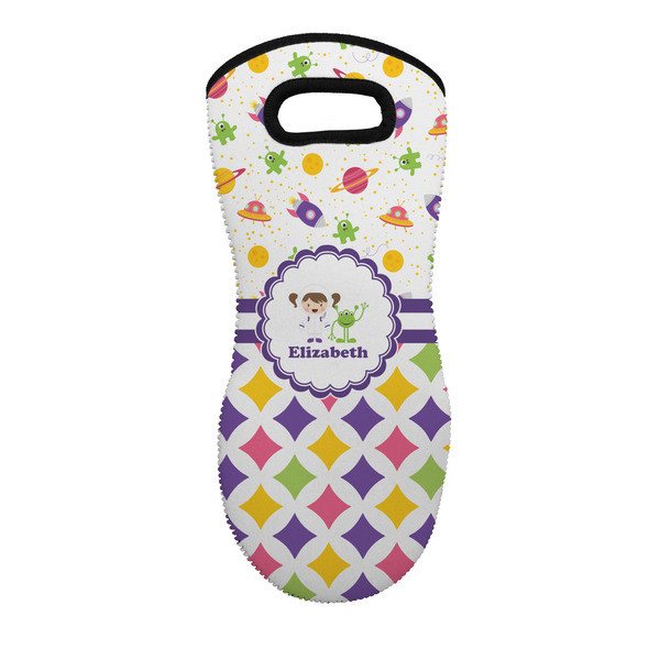 Custom Girl's Space & Geometric Print Neoprene Oven Mitt w/ Name or Text