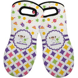 Girl's Space & Geometric Print Neoprene Oven Mitts - Set of 2 w/ Name or Text