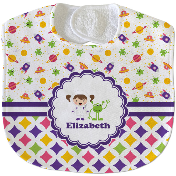 Girl's Space & Geometric Print New Baby Bib - Closed and Folded