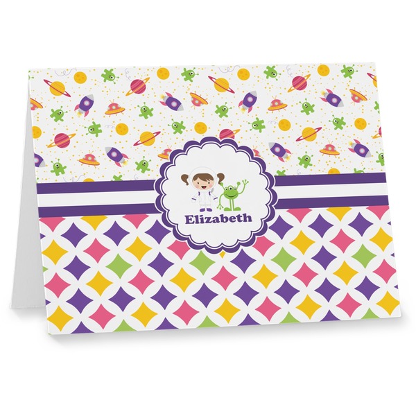 Custom Girl's Space & Geometric Print Note cards (Personalized)
