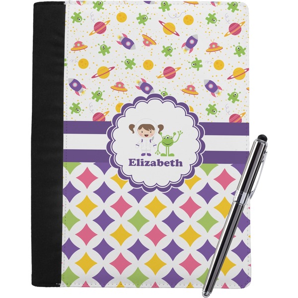 Custom Girl's Space & Geometric Print Notebook Padfolio - Large w/ Name or Text