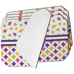 Girl's Space & Geometric Print Dining Table Mat - Octagon - Set of 4 (Single-Sided) w/ Name or Text
