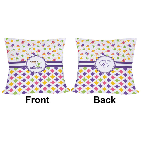 Girl's Space & Geometric Print Outdoor Pillow - 16x16