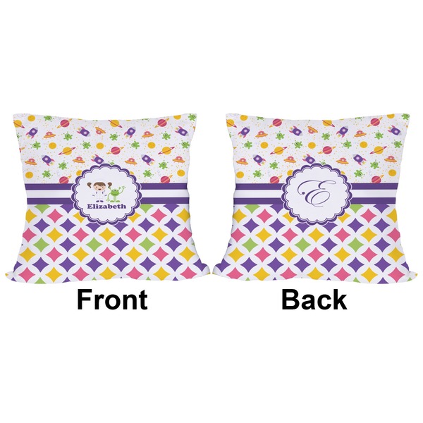 Girl's Space & Geometric Print Outdoor Pillow - 18x18