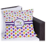 Girl's Space & Geometric Print Outdoor Pillow (Personalized)