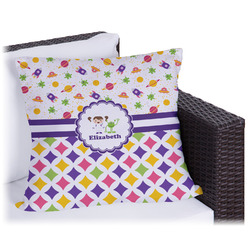 Girl's Space & Geometric Print Outdoor Pillow - 18" (Personalized)
