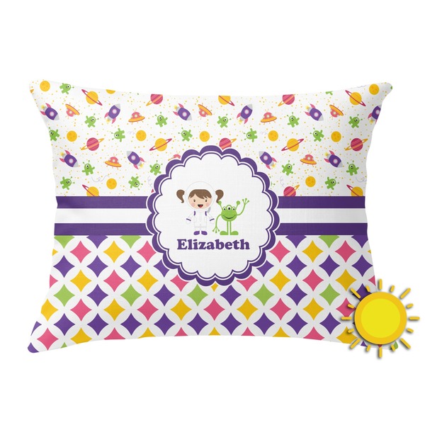 Custom Girl's Space & Geometric Print Outdoor Throw Pillow (Rectangular) (Personalized)