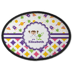 Girl's Space & Geometric Print Iron On Oval Patch w/ Name or Text