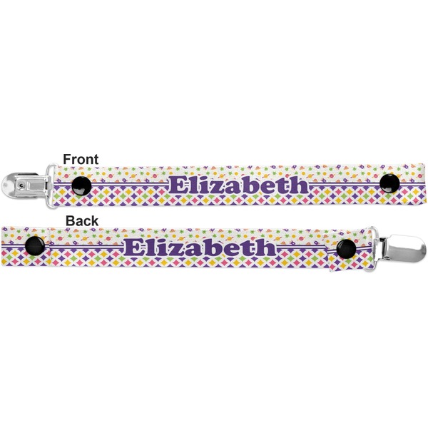 Girl's Space & Geometric Print Pacifier Clip - Front and Back