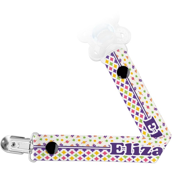 Custom Girl's Space & Geometric Print Pacifier Clip (Personalized)