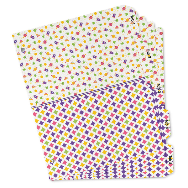 Custom Girl's Space & Geometric Print Binder Tab Divider - Set of 5 (Personalized)