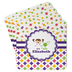 Girl's Space & Geometric Print Paper Coasters w/ Name or Text
