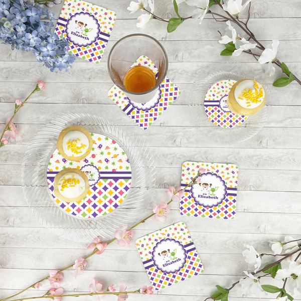 Girl's Space & Geometric Print Paper Coasters - In Context