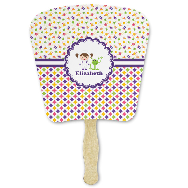 Custom Girl's Space & Geometric Print Paper Fan (Personalized)