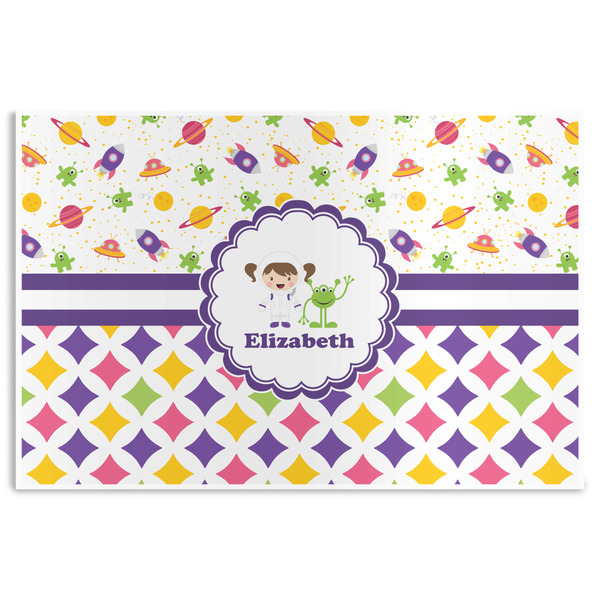 Custom Girl's Space & Geometric Print Disposable Paper Placemats (Personalized)