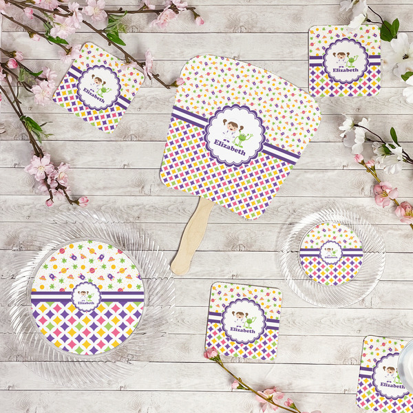 Girl's Space & Geometric Print Party Supplies Combination Image - All items - Plates, Coasters, Fans