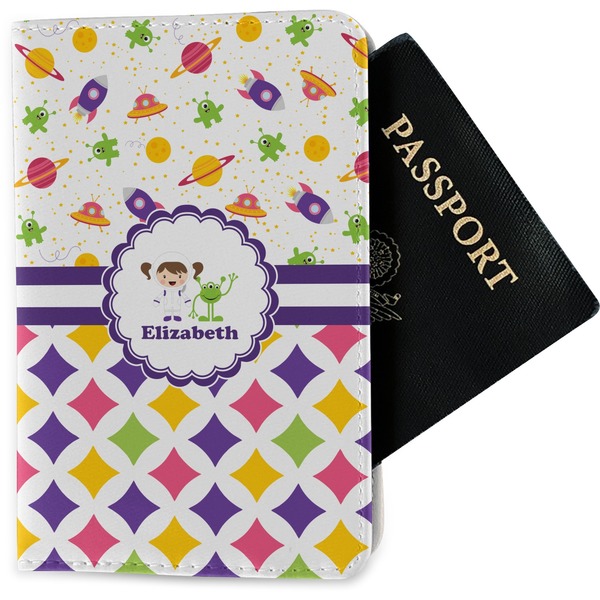Custom Girl's Space & Geometric Print Passport Holder - Fabric (Personalized)