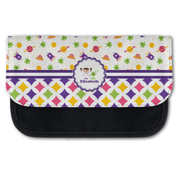 Custom Girl's Space & Geometric Print Canvas Pencil Case w/ Name or Text