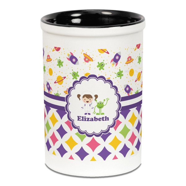 Girl's Space & Geometric Print Pencil Holder - Black