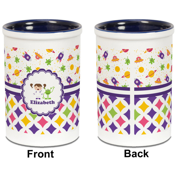 Girl's Space & Geometric Print Pencil Holder - Blue - approval