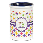 Girl's Space & Geometric Print Ceramic Pencil Holders - Blue