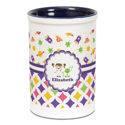 Girl's Space & Geometric Print Ceramic Pencil Holders - Blue