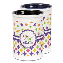 Girl's Space & Geometric Print Ceramic Pencil Holder - Large