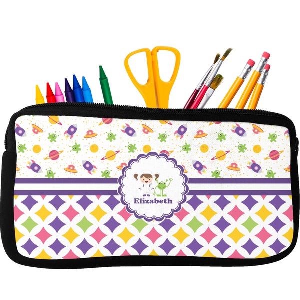 Custom Girl's Space & Geometric Print Neoprene Pencil Case (Personalized)