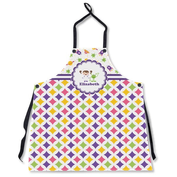 Custom Girl's Space & Geometric Print Apron Without Pockets w/ Name or Text