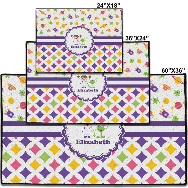 Girl's Space & Geometric Print Personalized Door Mat - Group Parent IMF