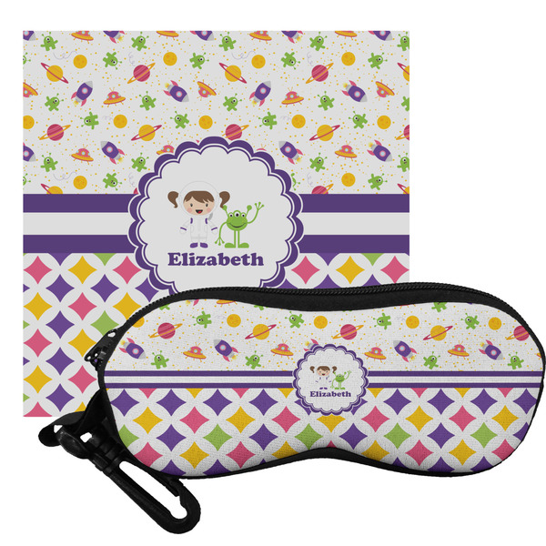 Custom Girl's Space & Geometric Print Eyeglass Case & Cloth (Personalized)
